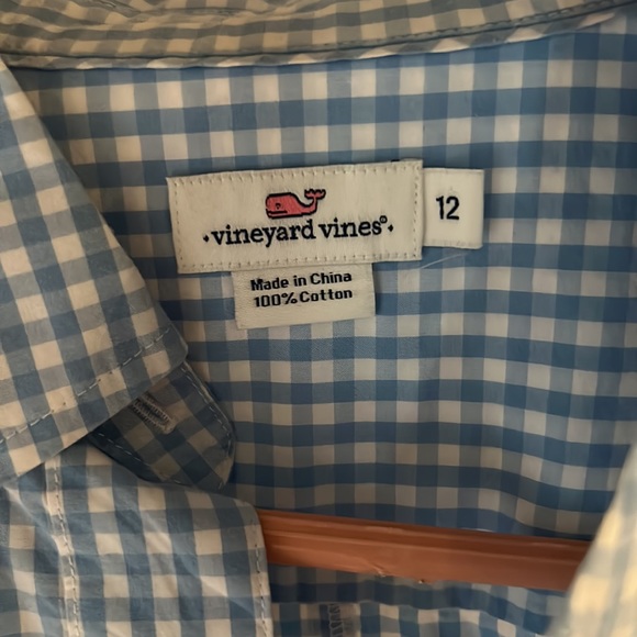 NWOT Vineyard Vines gingham button down, 12, light blue/white - Picture 2 of 6